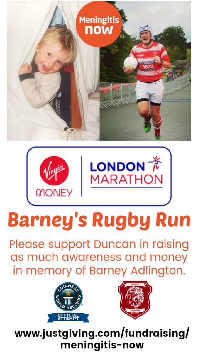 share in support of Duncan Nealon of <a href="/Claverdon/">Peter Andersen</a> RFC  who is looking to smash the Guinness World Record for the fastest marathon run in full rugby kit (current record is held by an Aussie.) Please go to justgiving.com/fundraising/me… or @claverdon_rfc to find out more. Good luck Duncan!
