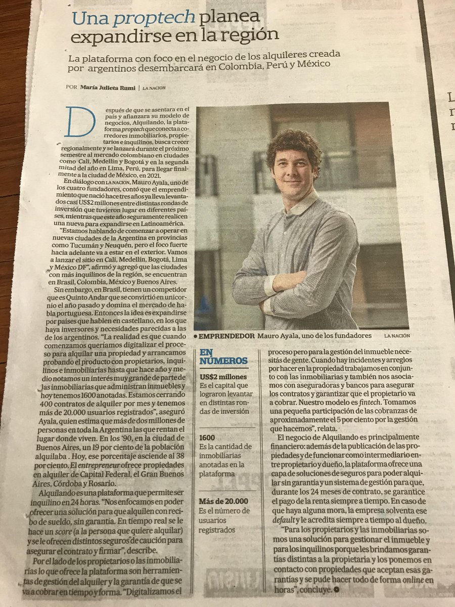 solebalayan's tweet photo. https://t.co/QU1MMYyDo0 hace 400 contratos de alquiler por mes, ya trabaja con 1600 inmobiliarias y pone en práctica el scoring  de inquilinos. 
via @Julyrumi https://t.co/YbGcCa4Gx8