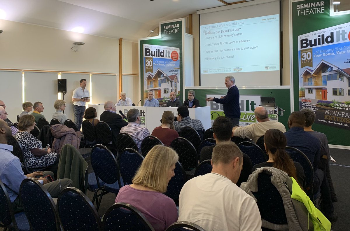 FlemingHomes's tweet photo. Jason’s up on stage promoting the benefits of #timberframe in the @BuildItMagazine #builditlive battle of the systems debate #selfbuild https://t.co/vF3tRq9jma
