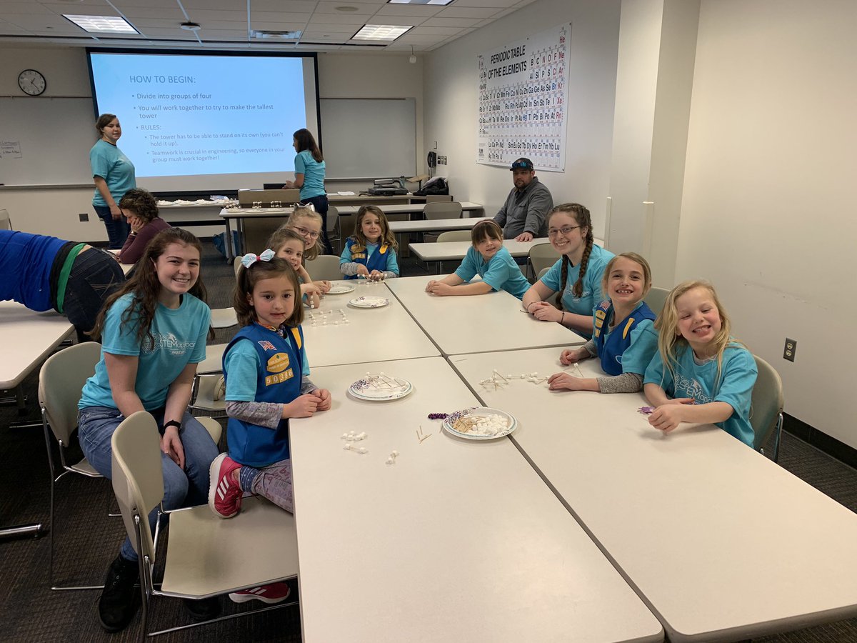SvsuSwe's tweet photo. Today we partnered with various RSOs on campus to host Stemapalooza for Girl Scout troops! We helped them make marshmallow towers to practice teamwork and innovation. Stay tuned for some more pictures! https://t.co/Gf0CR6cLjD