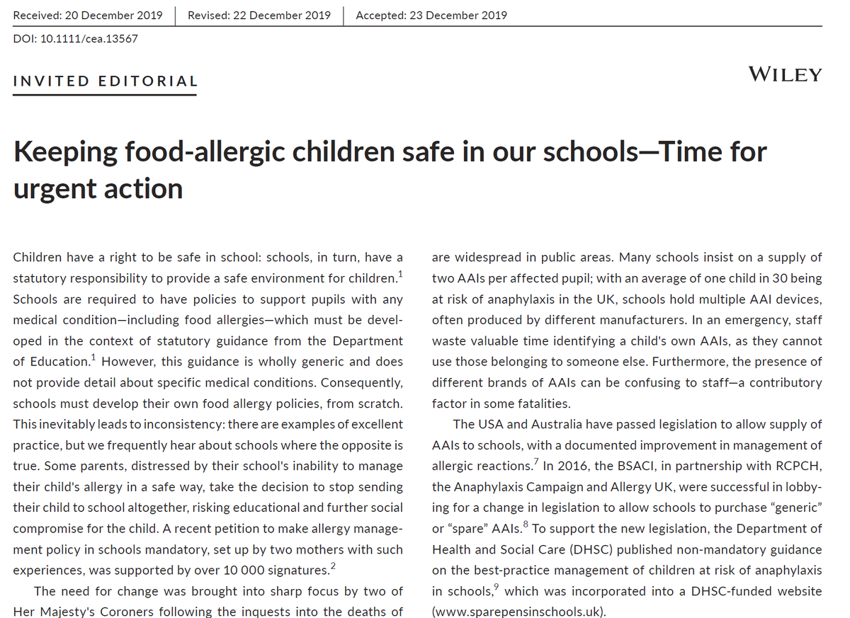 The BSACI, Allergy UK and Anaphylaxis Campaign editorial calling for the urgent need for action to keep our children safe in school is now free to access here: onlinelibrary.wiley.com/doi/epdf/10.11…