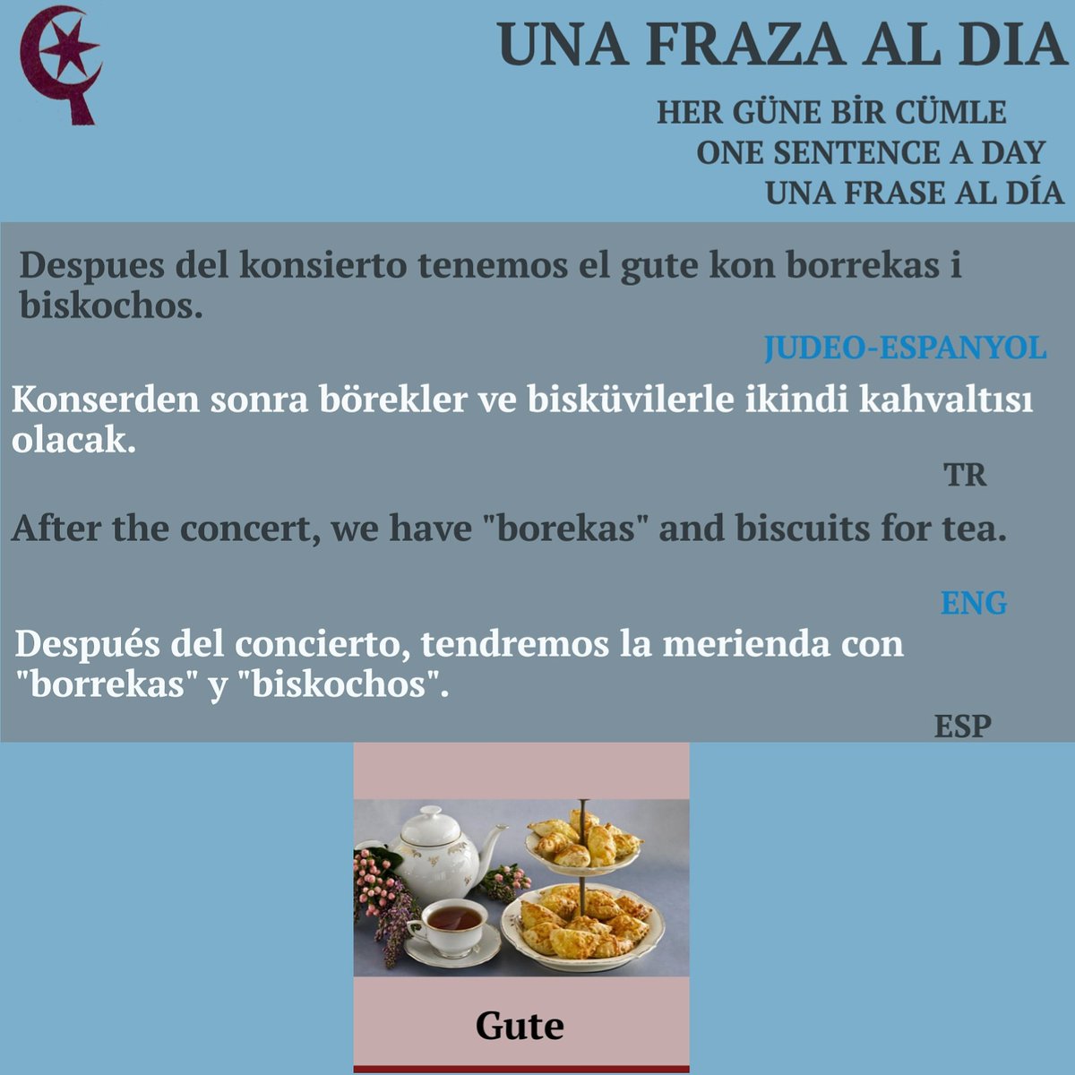 sefaraditurkey's tweet photo. Una Fraza al Dia

One Sentence a Day

Her Güne bir Cümle

Una Frase al Día https://t.co/vsBsxivlJu