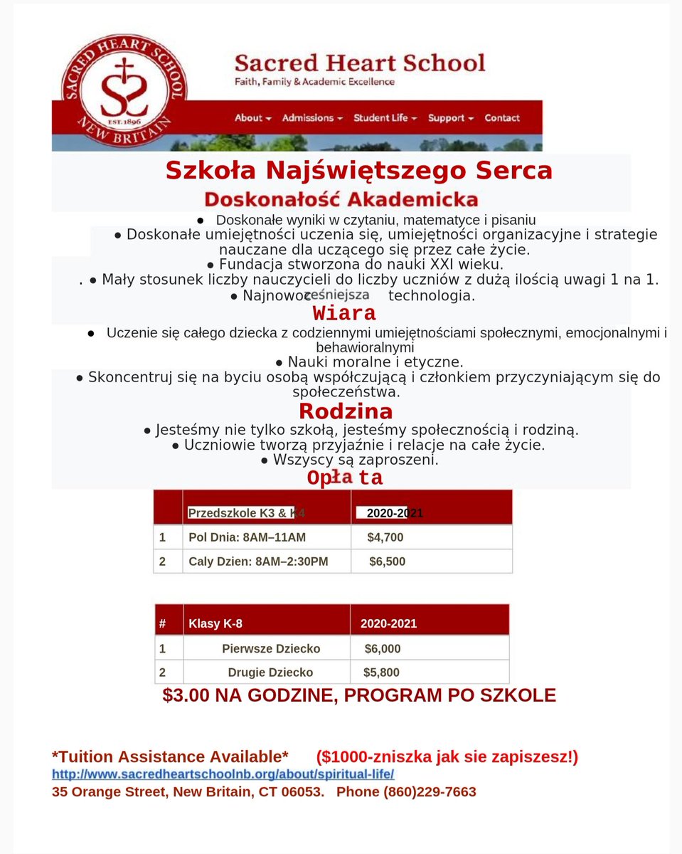 Located in the heart of New Britain's historic Little Poland neighborhood, the Sacred Heart School has been educating future leaders for over a century.