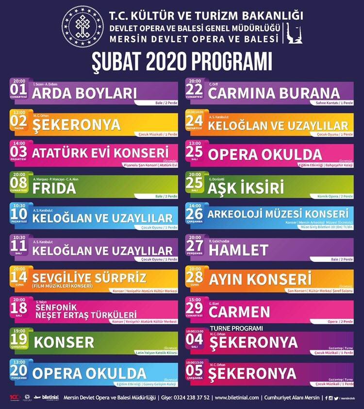 📌Mersin Devlet Opera ve Balesi <a href="/MersinDOB/">Mersin DOB</a>
🗓️ Şubat Ayı Programı

Biletler ve tüm Mersin DOB programı için; mersinyasamrehberi.com/etkinlik/mersi…

Instagram hesabımız da burada; instagram.com/mersinyasamreh…

#mersin #salı #opera #bale #tarsus #silifke #erdemli #konser #sanat #bale #artdon