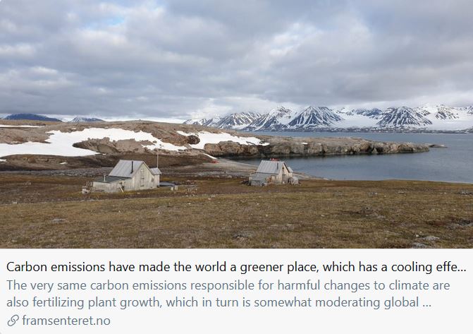 'Satellite data and models show global warming could be 25% higher were it not for the carbon trapping and cooling effect of a greening Earth during the past 40 years.'

#NegativeFeedback

framsenteret.no/2020/02/plants…