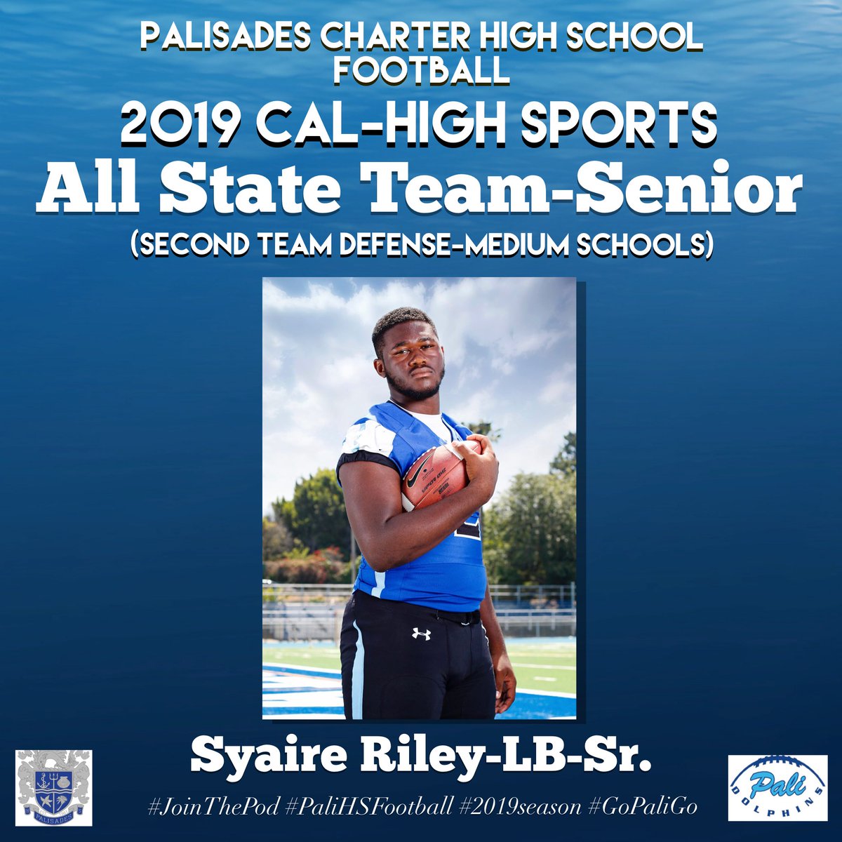paliqbclub's tweet photo. Congrats to @Sy44Riley and @TommyMeek01 for making @CalHiSports All State team.  Syaire made 2nd team all state as a linebacker and Tommy made all state as a punter.  Well done fellas.  Special shout out to the Cal-Hi team for making this happen. @C_Morrissette @latsondheimer https://t.co/MFpJCcMce2