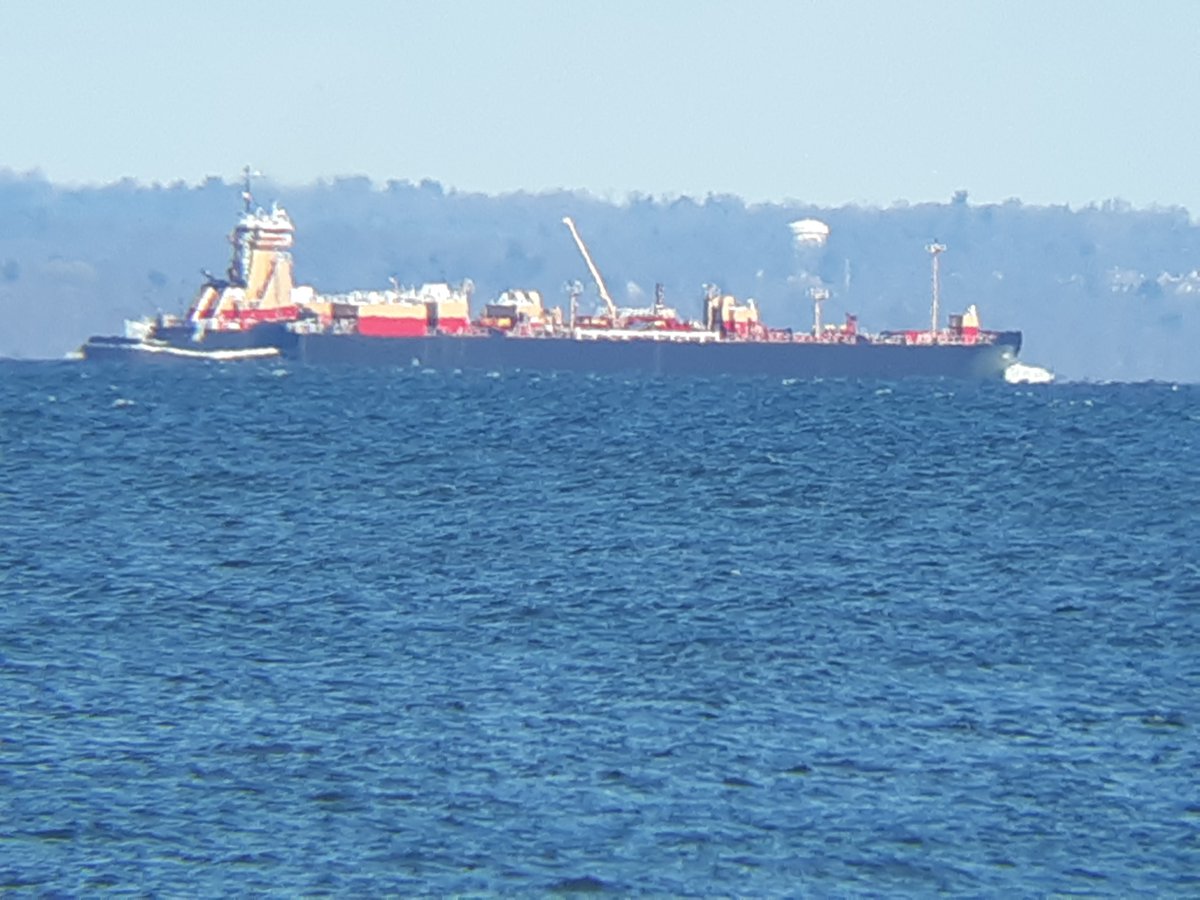 freightboy1's tweet photo. #ATB #tugboat #barge combo NICOLE LEIGH #REINAUER loaded upbound Perth Amboy to Boston, on #LI_Sound w #Stamford in the background https://t.co/LAN4Hcjsgs