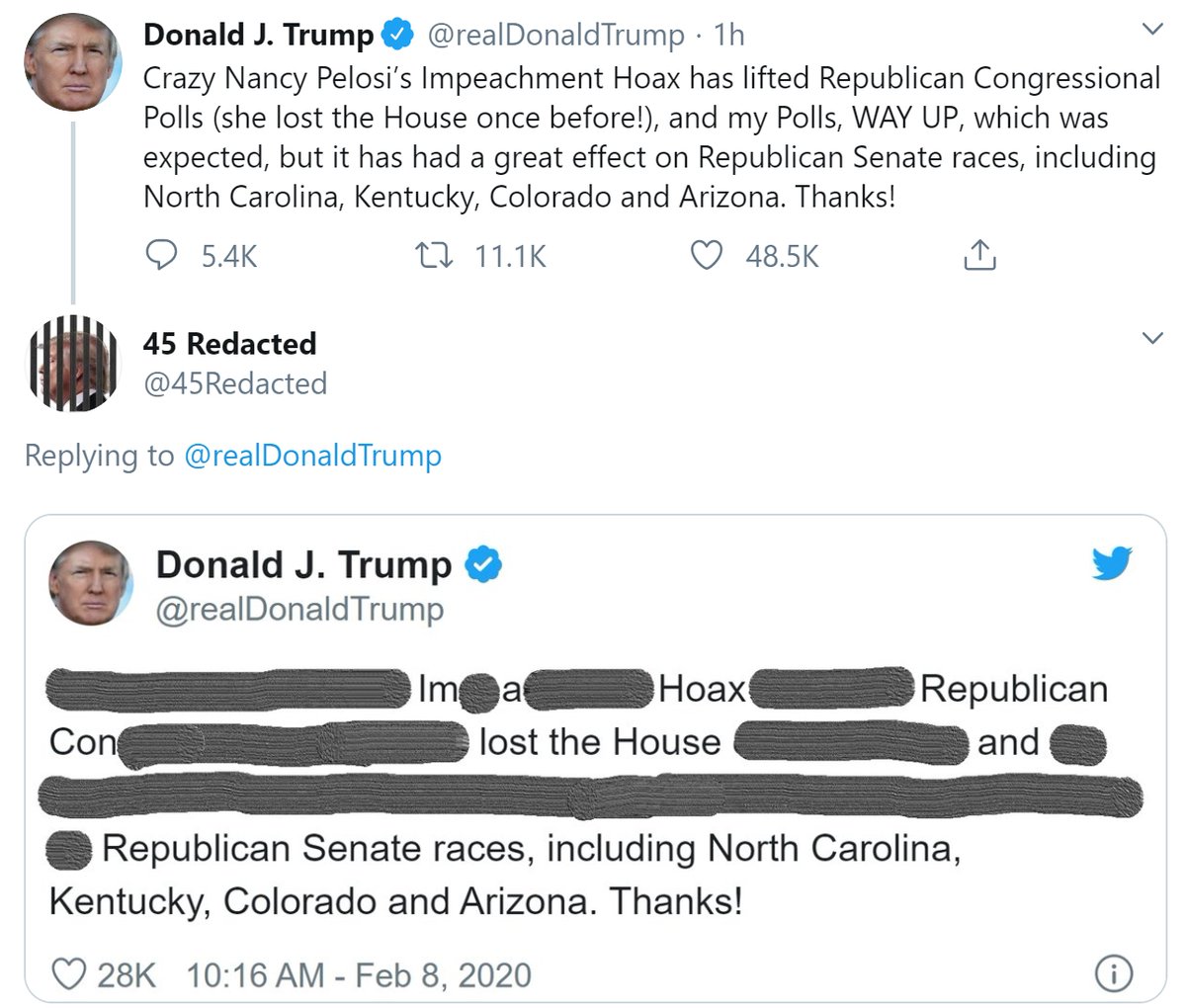 45Redacted's tweet image. #IMPOTUS #OrangeFace #ImpeachedForLife #ToiletTrump #LaughingStock #Pelosi #MoscowMitch #StableGenius #Resign #Impeach #Corrupt #Contempt #BlueWave #Resist #Resistance #TheResistance #Indivisible #ImpeachTrump #FBR #Redacted #Politics #Humor #Funny #Satire #Parody #News