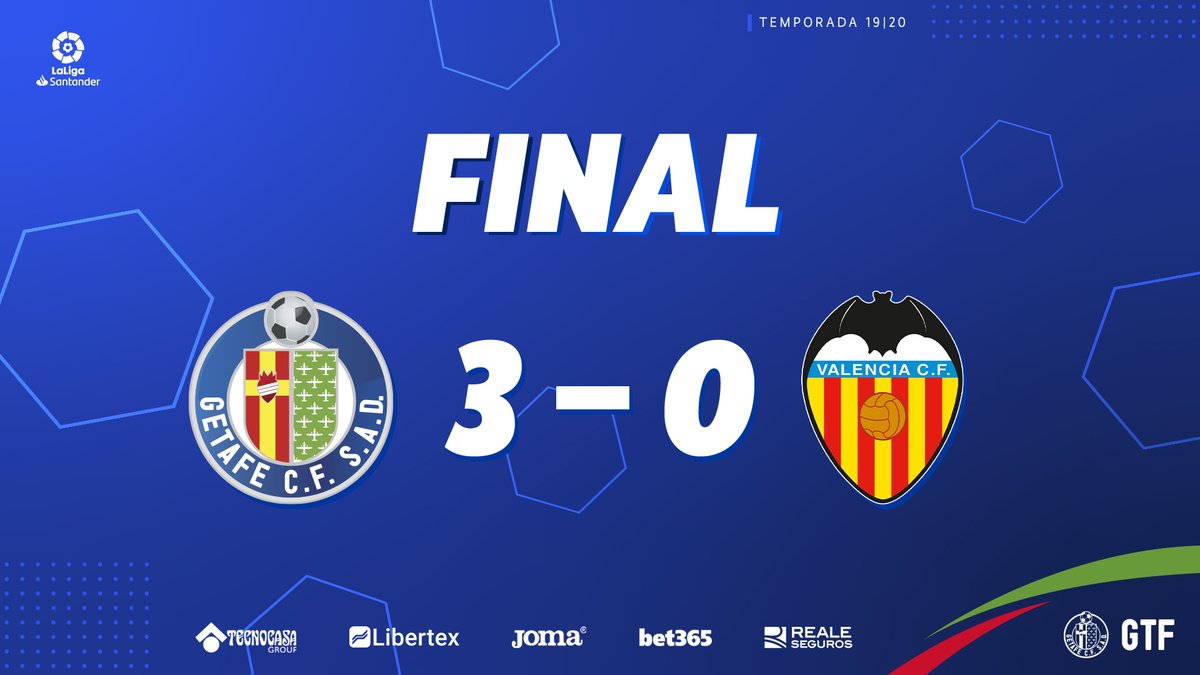 GetafeCF's tweet photo. ¡FINAL en el Coliseum! 🎉

@GetafeCF 3-0 @valenciacf. 

¡Tocó dos veces @jorge9molina que está hecho un chaval y sentenció @mata_jaime9 para conseguir la cuarta victoria consecutiva del equipo! 😍

#VamosGeta #GetafeValencia https://t.co/GPywsvUe0u