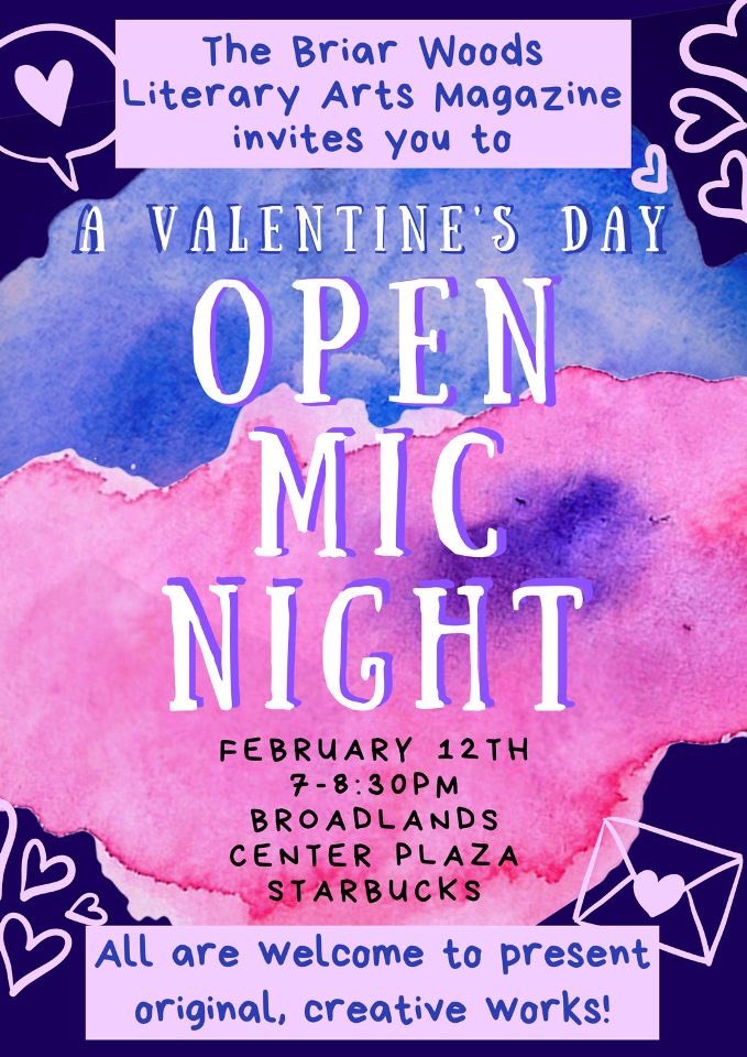 Wednesday is our Valentine’s day open mic night at Starbucks! If you wanna come on down, come on down!