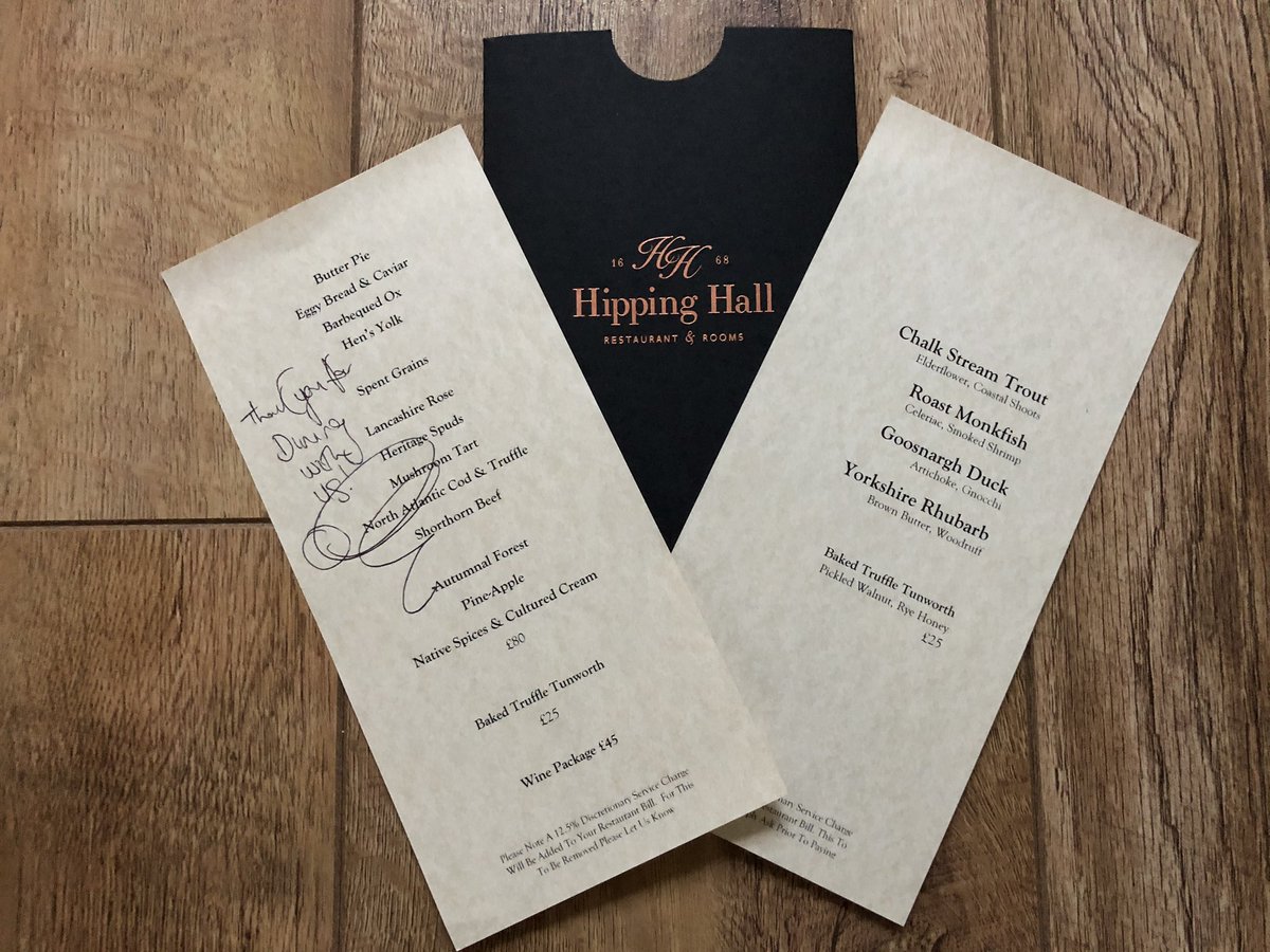 Lovely two night stay <a href="/HippingHall/">Hipping Hall</a> &amp; amazing tasting menu &amp; set 4 courses, thanks to <a href="/Chef_OliMartin/">Oli Martin</a> &amp; his team, looking forward to visiting again soon!