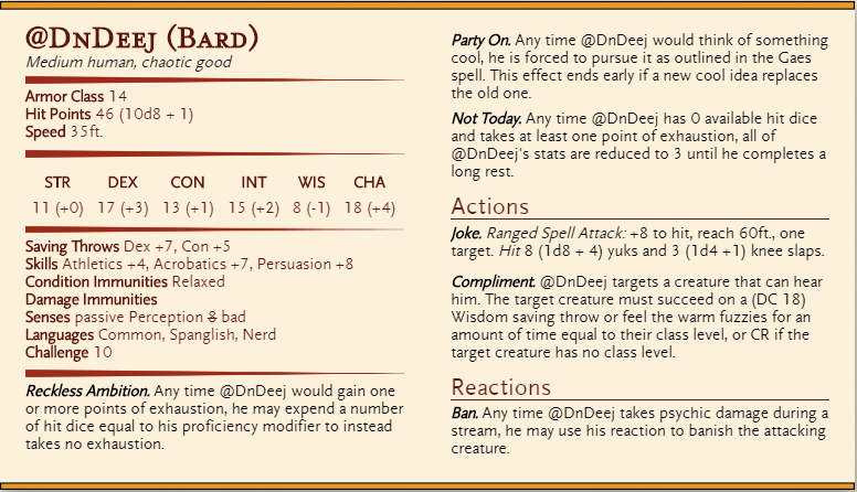 To get a stat block of your very own:

- Be a follower
- Retweet THIS tweet
- Comment with your preferred class or leave a '🎲' to have me decide for you. 

Still working through them as often as possible with 292 done so far! What hero will be revealed in YOU?