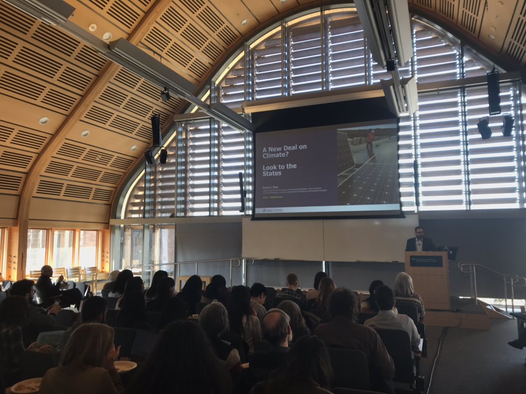 YaleNDEL's tweet photo. Want a New Deal on Climate? Look to the States! We are thrilled to have @RobKleeTweets give an NDEL keynote speech about subnational actors taking important steps to fight climate change @YaleCBEY #NDEL2020 https://t.co/khWEczPdLK