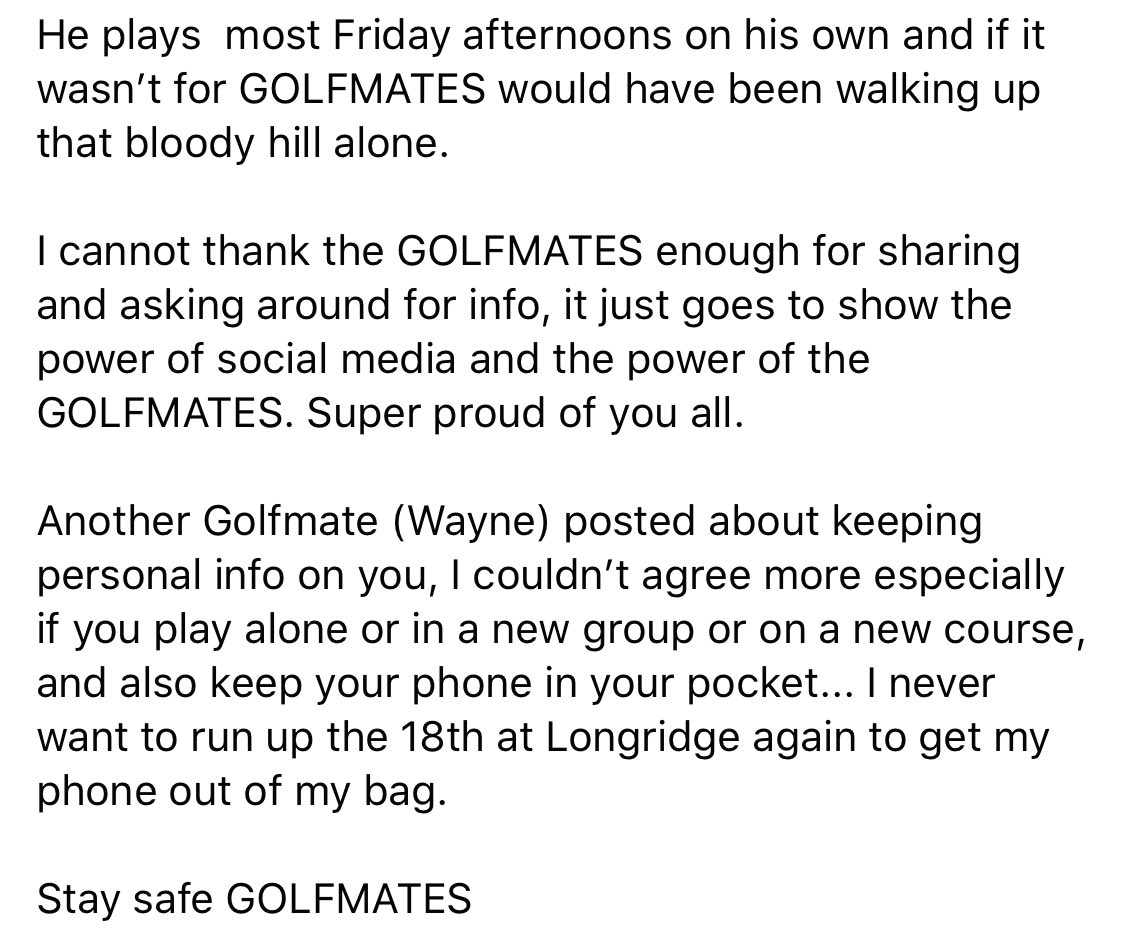 So a #golfmate saved a golfers live yesterday because he was a #golfmate and did not want this chap walk the fairway alone Keep saying it the is no subscribers here All I can say is please read this