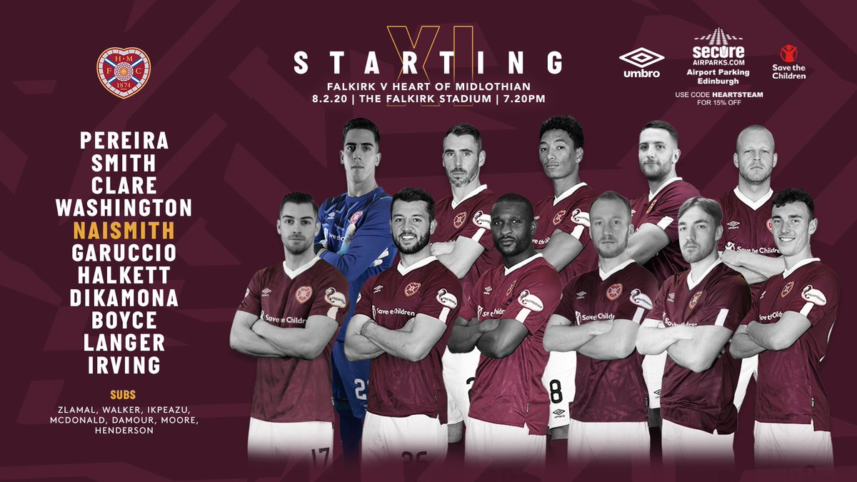 JamTarts's tweet photo. Tonight’s Hearts team to face Falkirk, brought to you by Secure Airparks at Edinburgh Airport https://t.co/16TLlPsf4Q