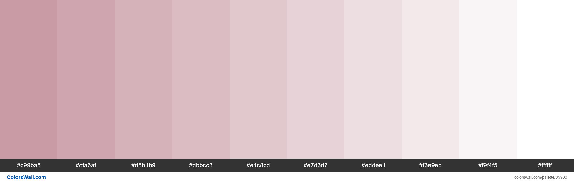 colorswall on X: Tints XKCD Color grey pink #c3909b hex #c99ba5, #cfa6af,  #d5b1b9, #dbbcc3, #e1c8cd, #e7d3d7, #eddee1, #f3e9eb, #f9f4f5, #ffffff  #colors #palette   / X