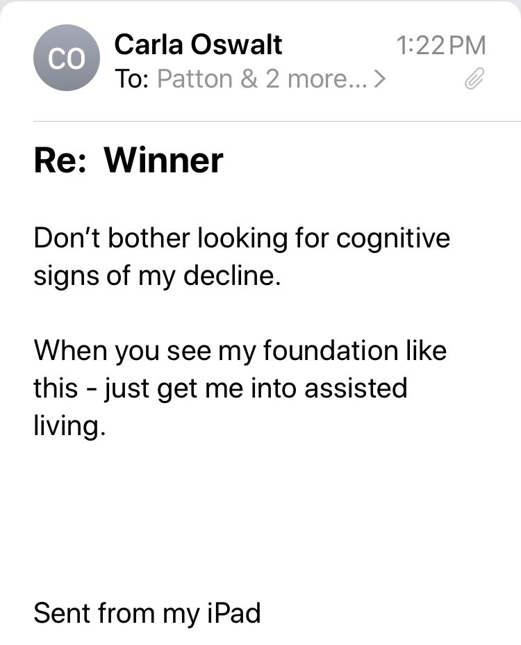 pattonoswalt's tweet image. My mom just sent this e-mail to the family after seeing the Trump pic.