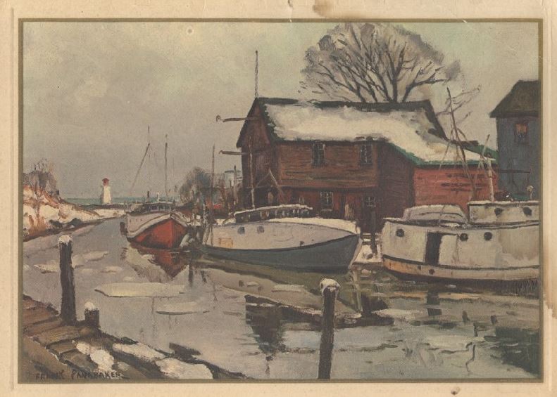 Canadian artist, #FrankPanabaker (1904-1992), captured this familiar view of our section along the Lynn River.  This image was distrubuted as a holiday card by Hallmark and one of the cards is in our collection.