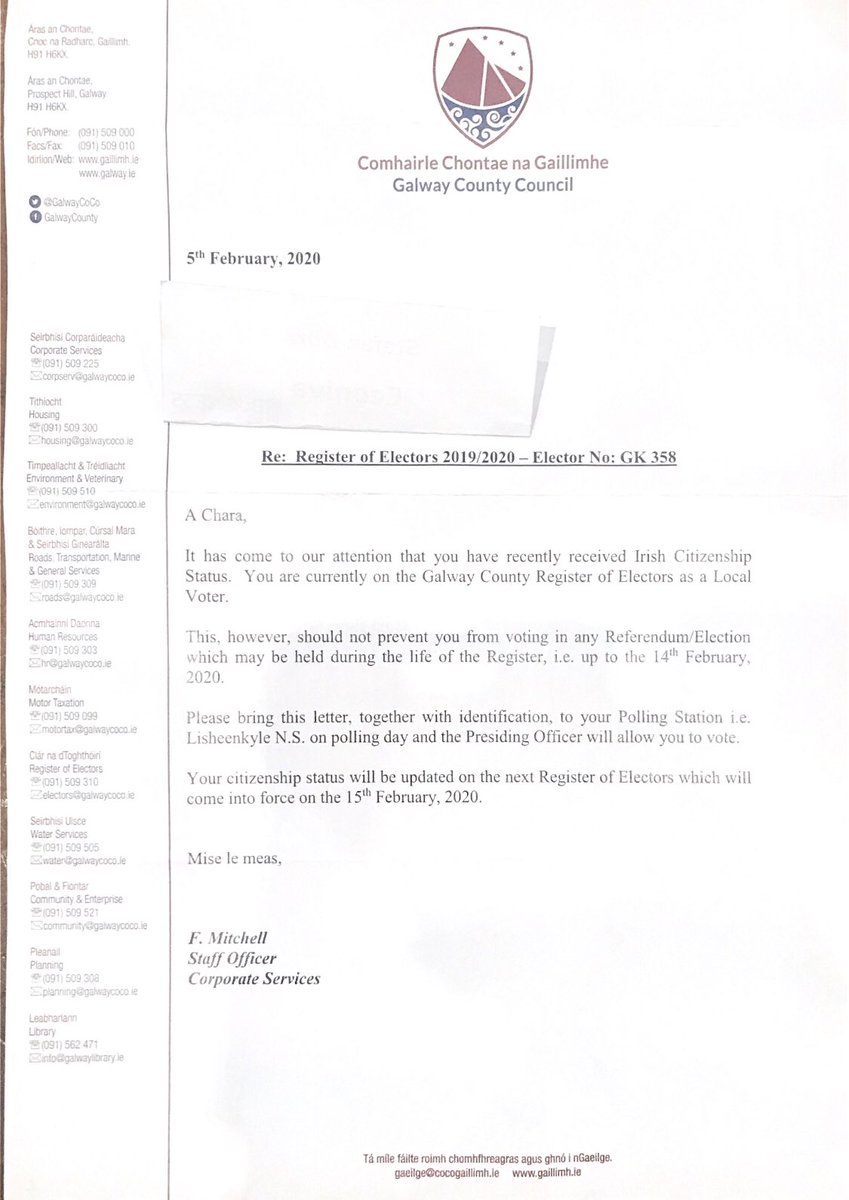 Not allowed to vote even tough Council says so? My wife has a letter fsaying she can vote. And told to “bring along letter”.  But register says no.  (“has happened several times today”) waste of my wife’s time, also the waste of staff in council! #GeneralElection2020 #GalwayEast