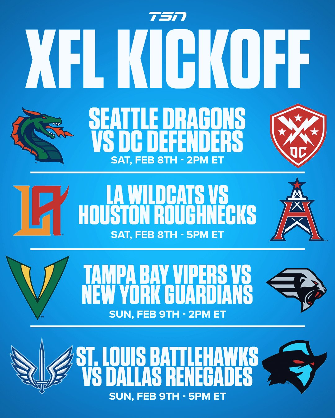 Seattle Dragons 2020 XFL Schedule