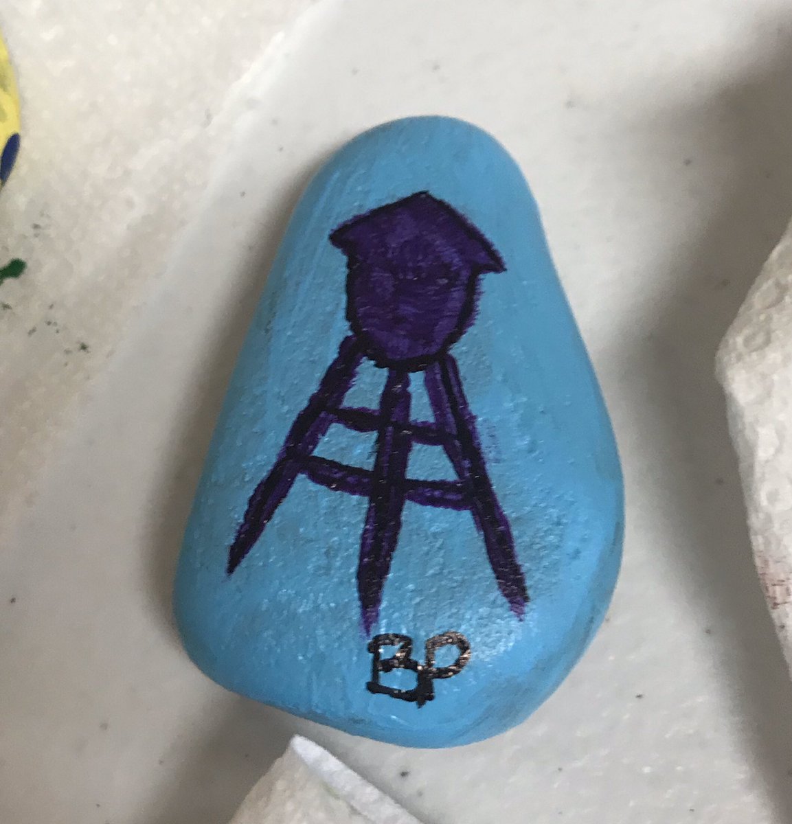 BrigetteDP's tweet photo. Gilbert Sister Cities Ambassador Mackenzie Goldman had this idea, we painted 100 rocks, she will hide them around Gilbert! If you return the rock(s) to HD South you will get a prize. The rocks will be used in a mosaic/rock garden at HD South! 💜 #GilbertAZTurns100  #GilbertAZ2020 https://t.co/0NMjsXwv8W