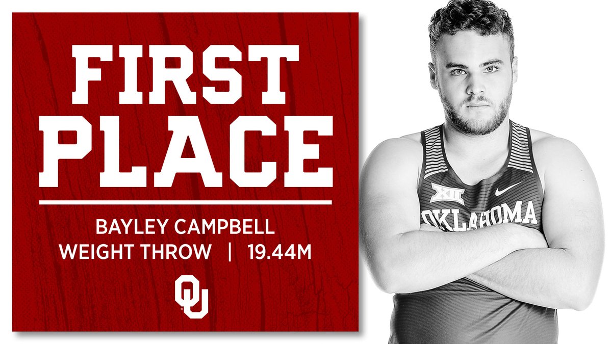 OU_Track's tweet photo. ๐๐๐ win and PR!
Bayley Campbell takes first in the men's weight throw, throwing 19.44m. His throw is good for a personal record! ๐ช
#ForUs https://t.co/ylHB9a8i2U