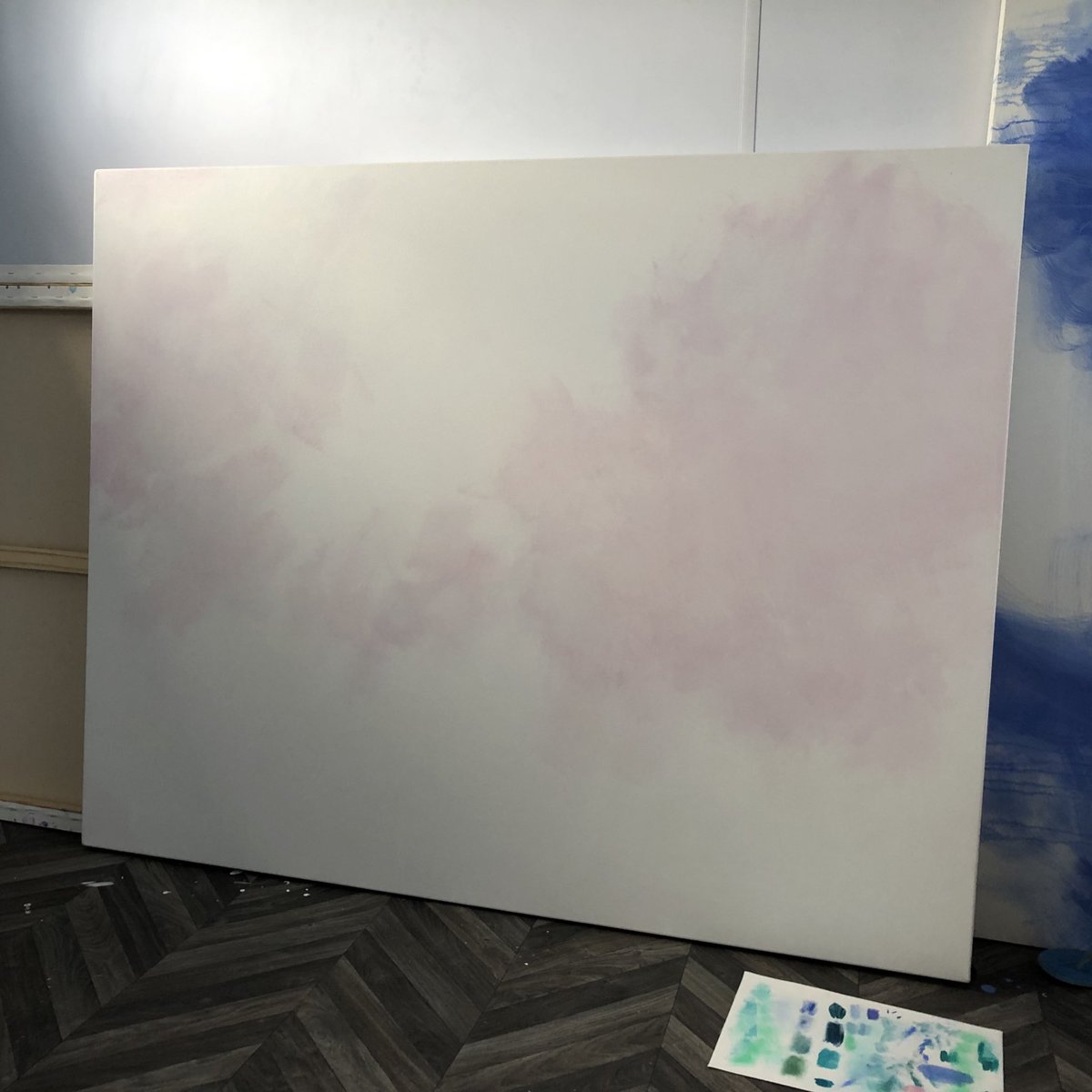 _WendyPalmer's tweet photo. Trying to let go more and work intuitively. Pink was my first thought and it stuck for a while. Hesitated on turquoise but tried it. I held on to the idea that the pink should be on top. Maybe it doesn’t have to be... #wip #workinprogress #creative #abstractpainting #painting https://t.co/NHYKPecbDu
