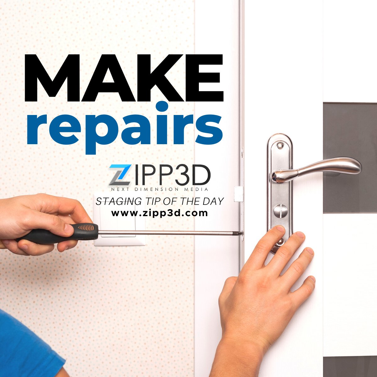 Zipp3D's tweet photo. π
Don't neglect minor repairs. Squeaky doors, chipped or smudged paint, as well as broken fixtures and fittings, may turn home buyers off.
π‘ Read more tips here: https://t.co/4zlPdEsMWs
#proptech #zipp3d #homestaging #homestylingmadeeasy #homeinteriorideas #homestagingtips https://t.co/sMYnhVbDud