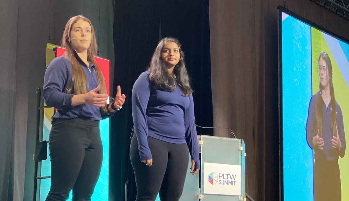 How inspiring are our hosts for #PLTWSummit Indy? Thank you Kelsie and Priya for sharing your experiences with us and how #PLTW is empowering you on your career pathway!