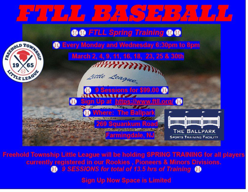 FTLL Spring Baseball Training! Hurray the spaces are limited!