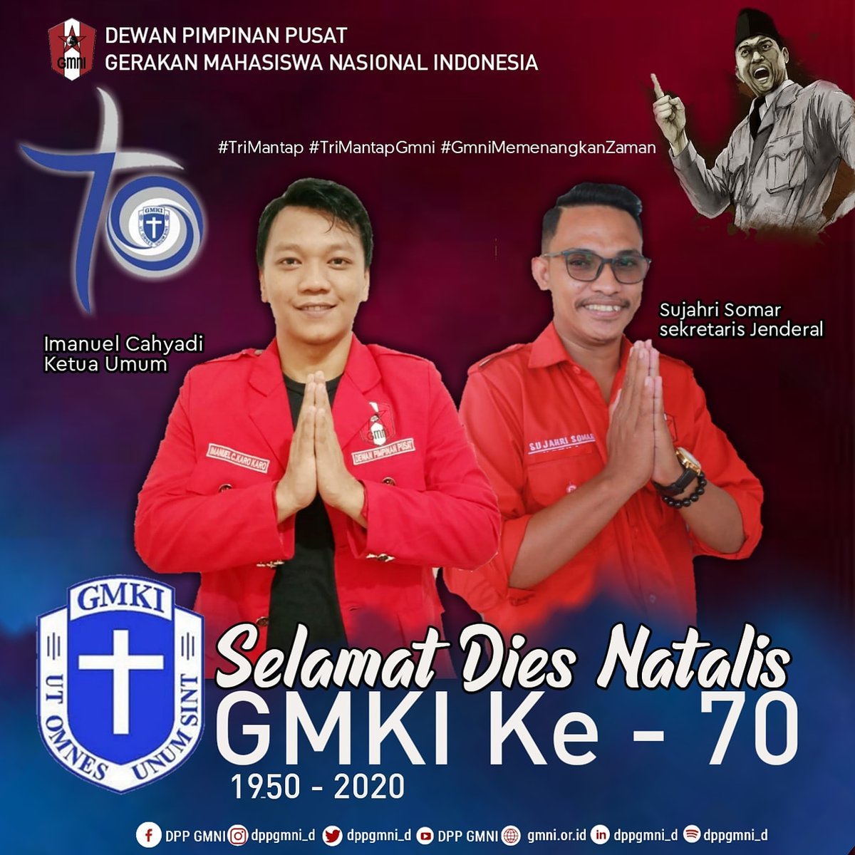 gmnipedia_id's tweet photo. Merdeka!

DPP GMNI mengucapkan Dirgahayu bagi GMKI (Gerakan Mahasiswa Kristen Indonesia) yang ke 70,

09 Februari 2020, 
Tinggi Iman Tinggi Ilmu Tinggi Pengabdian. 
Ut Omnes Unum Sint. 
#DiesNatalisGMKI
#Merdeka
#GmnIJaya
#MarhaenMenang https://t.co/UQRO1BPACG