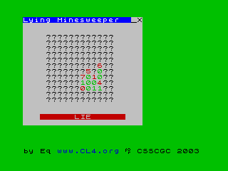 csscgc's tweet photo. It's time for Crap Game of the Day! Today's game is "Lying Minesweeper" from CSSCGC 2003 by Eq. https://t.co/wmhgHmgrBP #csscgc #zxspectrum #sinclair https://t.co/aEm3oWUnMr