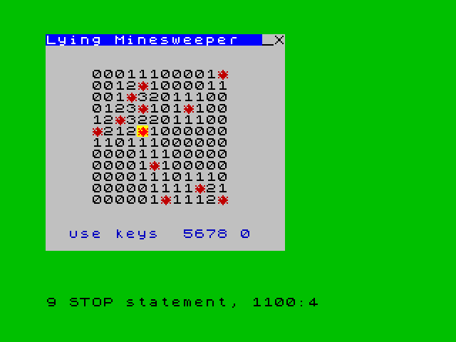 csscgc's tweet photo. It's time for Crap Game of the Day! Today's game is "Lying Minesweeper" from CSSCGC 2003 by Eq. https://t.co/wmhgHmgrBP #csscgc #zxspectrum #sinclair https://t.co/aEm3oWUnMr