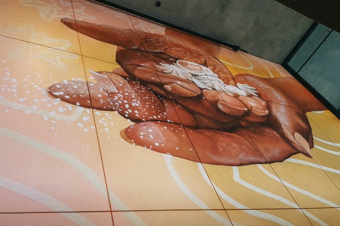 A beautiful mural at our Esme Timbery Creative Practice Lab. 

Designed by <a href="/UNSW/">UNSW</a>'s Carmen Gylnee-Braun, Kirra Weingarth and Dennis Golding and painted by Jo Breneger and Leia Sidery.