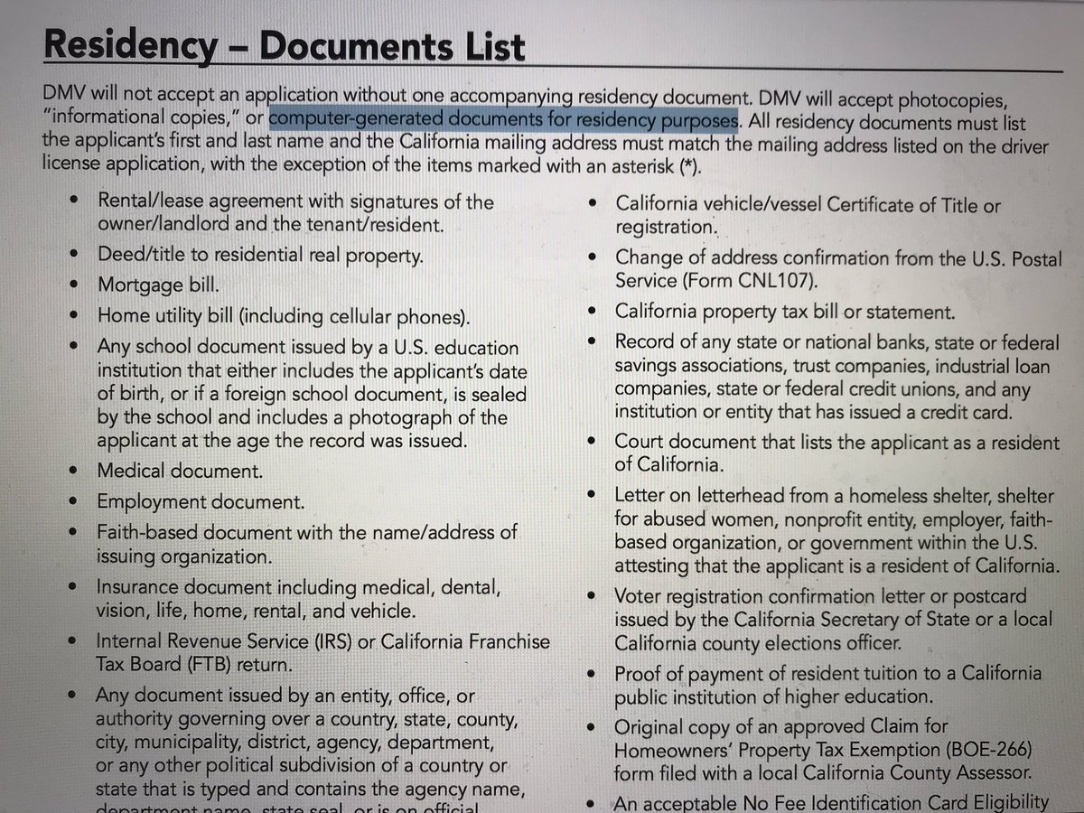 gray_kinsella's tweet image. FYI @CA_DMV your website is incorrect. It says computer generated documents are acceptable to use to prove residency. Redwood City DMV just turned me away for not having a hard copy of my lease. It’s baffling your website doesn’t reflect your actual policies. Pls fix #DMVreform