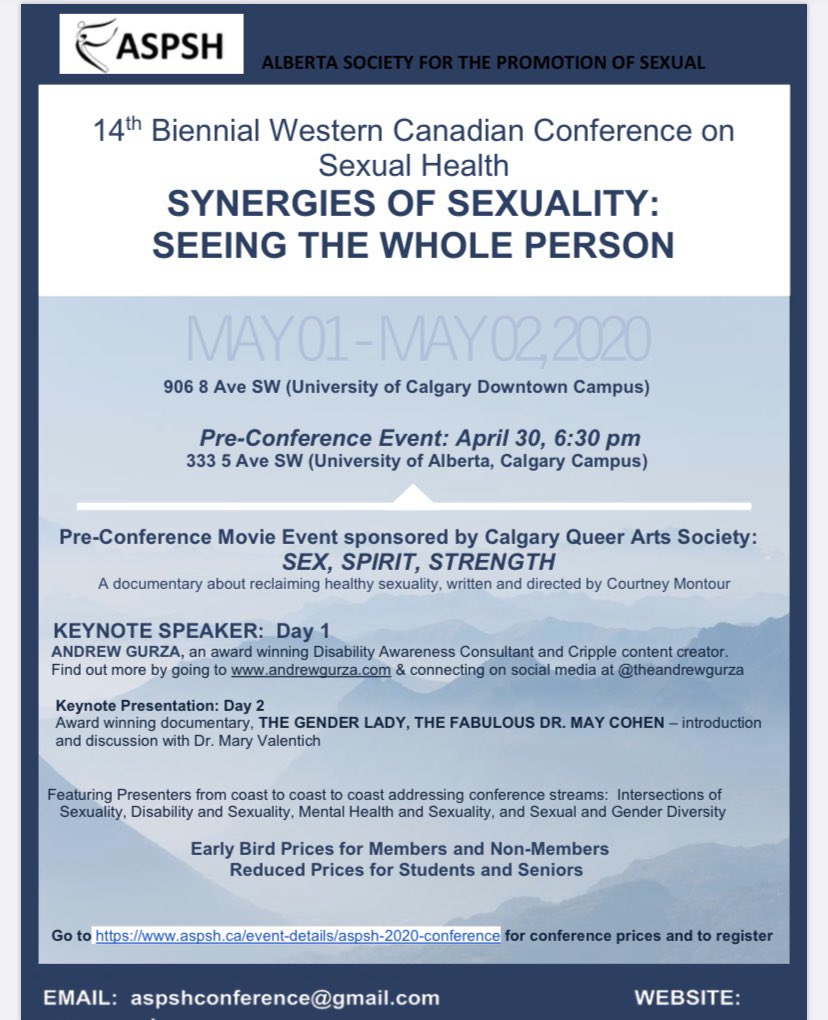 ASPSH's tweet image. Registrations are now open for the 14th Biennial Western Canadian Conference on Sexual Health, April 30-May 2 at the University of Calgary, Downtown Campus. Please go to aspsh.ca/event-details/… to register. Early bird prices available until March 31st.