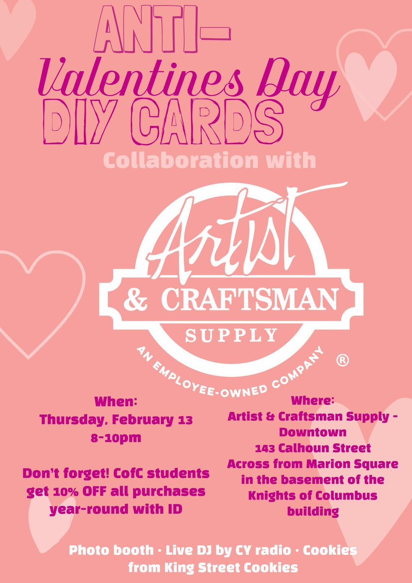 CisternYard's tweet photo. THIS THURSDAY! Join CisternYard Media in a ANTI-Valentines Day event! Located at the Artist and Craftsman Store! See you there! https://t.co/En6SJj6VCo