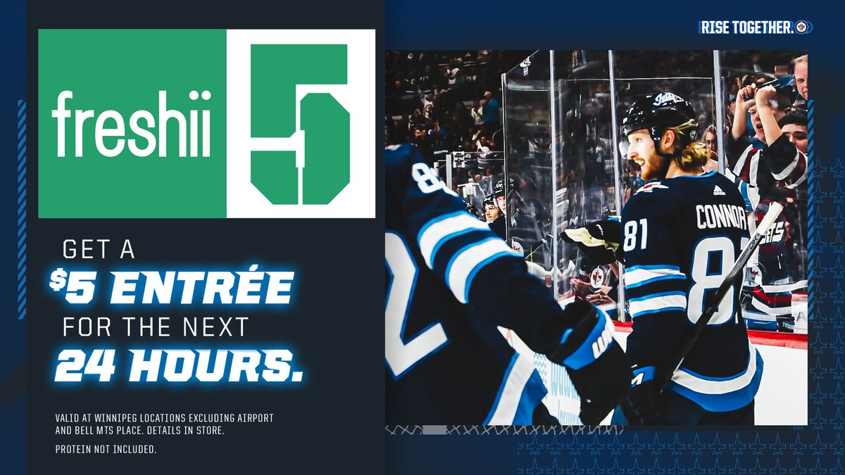 NHLJets's tweet photo. Your #NHLJets scored FIVE goals today and YOU win with a $5 entree from @Freshii from for the next 24 hours at participating Winnipeg locations!  

Locations: https://t.co/hpsZ8DBHHo https://t.co/8Lswhf8U18