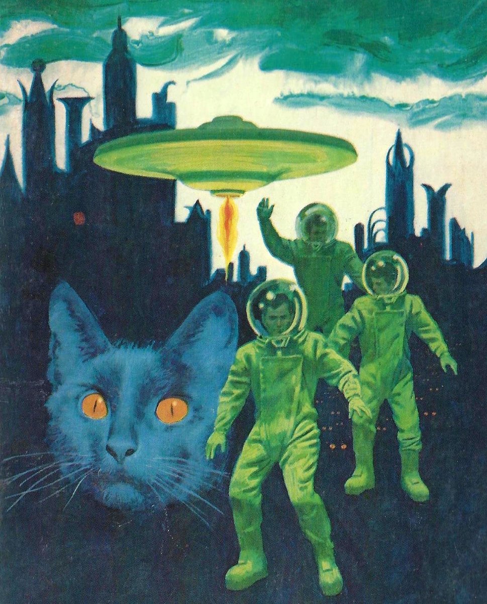 Happy Space Cat Saturday! Here's the 1973 cover to Andre Norton's 'Breed to Come.' Artist is uncredited. (This image is from  https://humanoidhistory.tumblr.com/post/189948907153)  #Caturday
