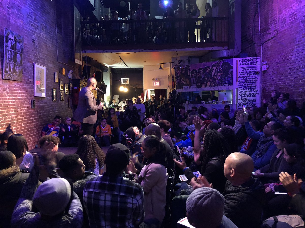 More than a full house at @NuyoricanPoets for the @AmericaSCORES Eastern Regional Poetry Slam