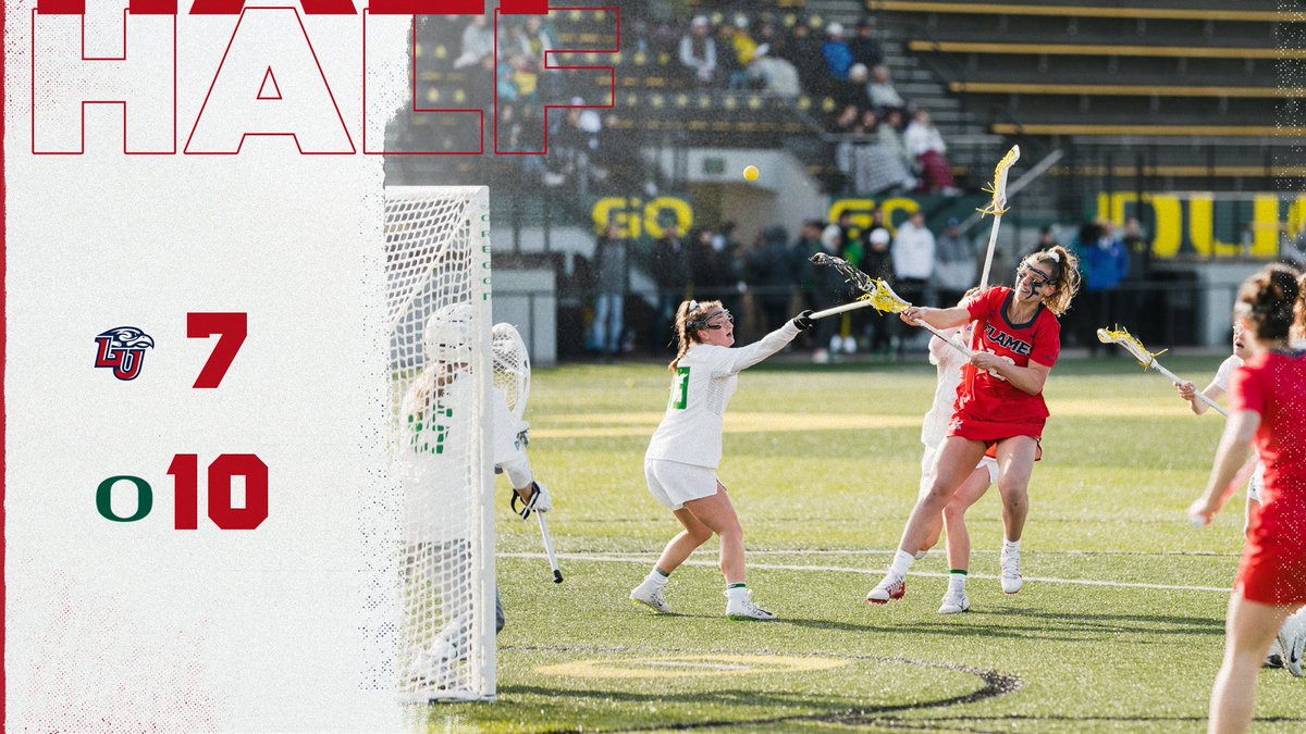 LibertyWLAX's tweet photo. Halftime in Eugene | Juniors Anna Keebler and Mia Toscano are leading the way with three goals apiece for the Lady Flames. https://t.co/HPyF0nf2UP