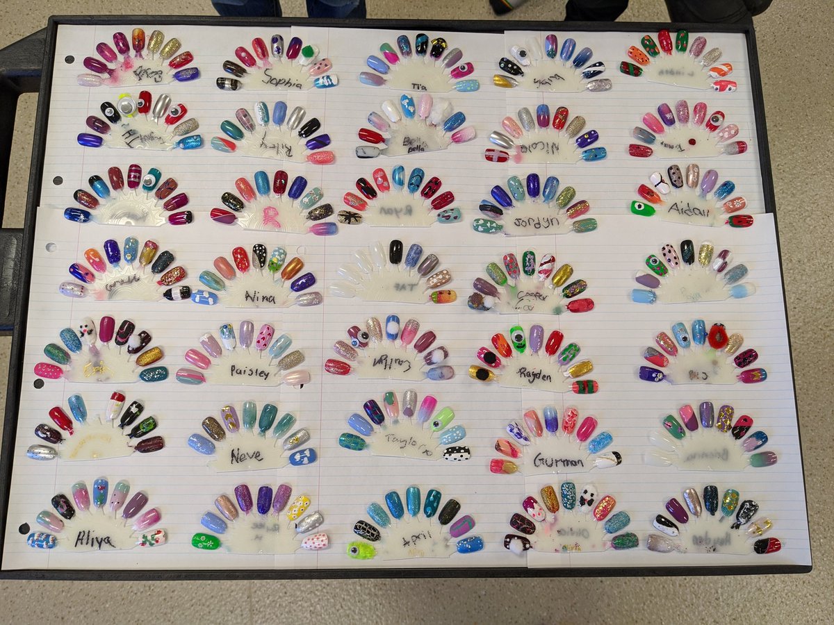 MswRvs's tweet photo. Grade 6/7 cosmetology students loved planning and creating individual designs on their nail wheels! We ended up with a variety of colours, patterns, and absolutely beautiful designs. Well done!! @heronscrossing #hcsrvs #rvsed https://t.co/ArdUX04shU