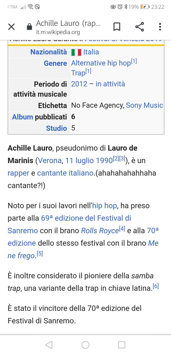 sarafrangini's tweet photo. Ore 23.22, per Wikipedia Achille Lauro "è stato il vincitore della 70° edizione del Festival di Sanremo" 🤔
#Sanremo70 #Sanremo20 #FestivalSanremo #AchilleLauro https://t.co/HkmnraCqNj