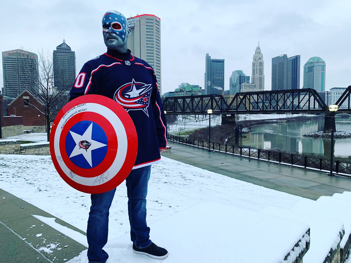 captain_jacket's tweet photo. Columbus or Nowhere! Let’s go Jackets!! #cbj #columbusbluejackets #bluejackets #5thline #nationwidearena #ohioagainsttheworld #columbusohio #captainbluejacket #columbusornowhere @BlueJacketsNHL @NHL @NationwideArena https://t.co/MmXRzqOIV5