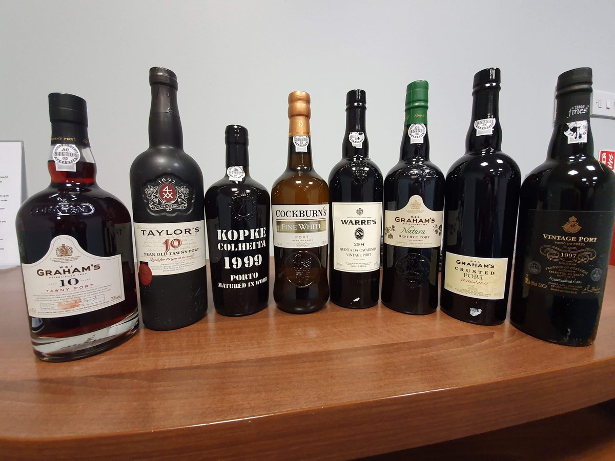 A great line up exploring Premium Ports tonight. The Kopke Colheita and the Tesco Vintage the clear favourites of the tasting. Time to settle down with a glass and hide from #StormCiara 🍷