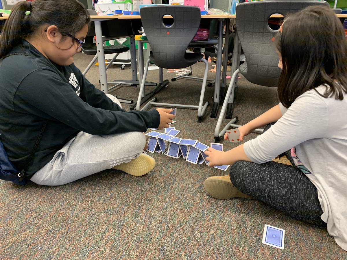 WorldOfFifth's tweet photo. We spent time with our second grade buddies on Friday accepting a STEM challenge. Turns out building a house of cards is HARD! No quitters here though! Engineers in the making! https://t.co/XoAzoFhFfH