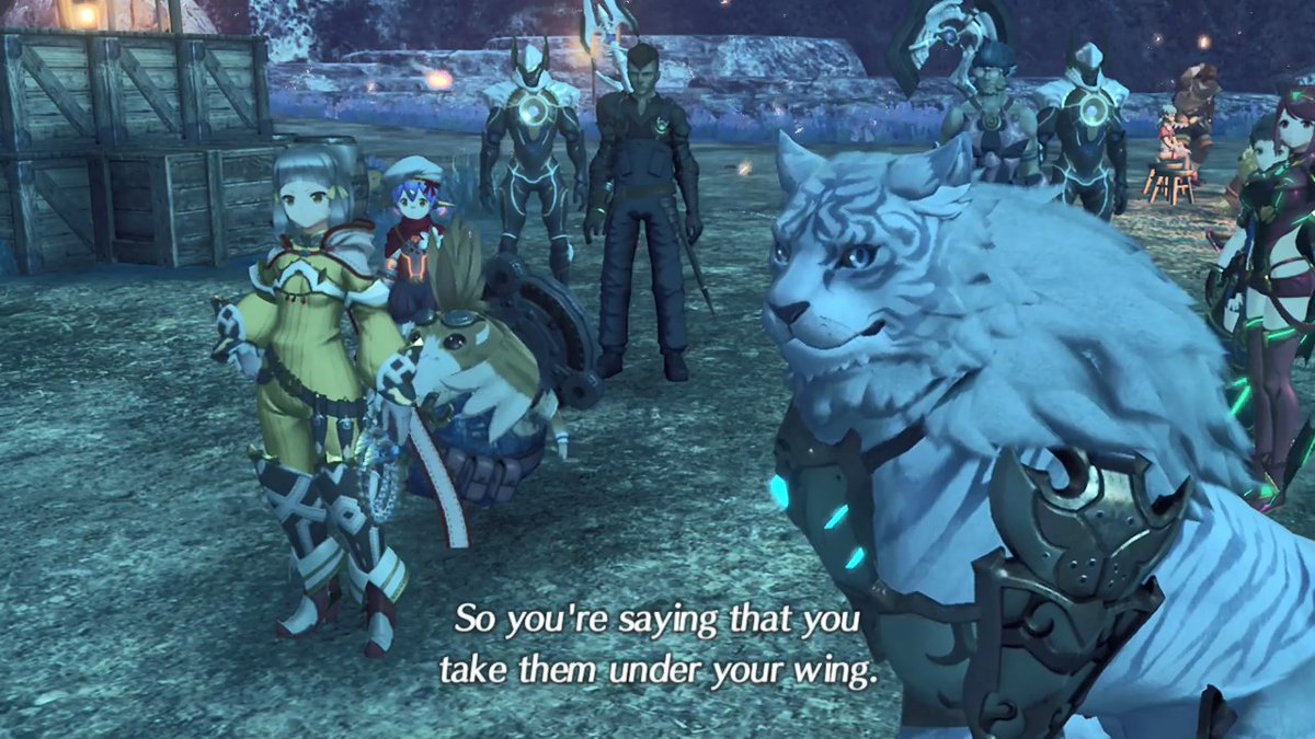 I didn't notice on my first run but this little moment with Rex smiling silently at Vandham after hearing how he goes around helping kids without parents or anywhere to go is really nice especially when you remember that Rex has no parents.  #Xenoblade2