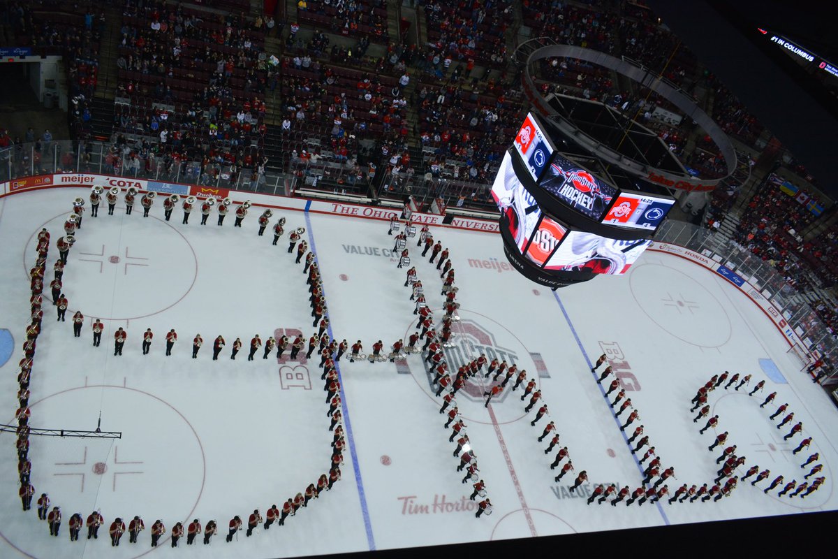 OhioStAthletics's tweet photo. Nothing says #BuckeyeLove like Script Ohio (❤️n Ice)❗️ #GoBucks https://t.co/s4pM6moSY0