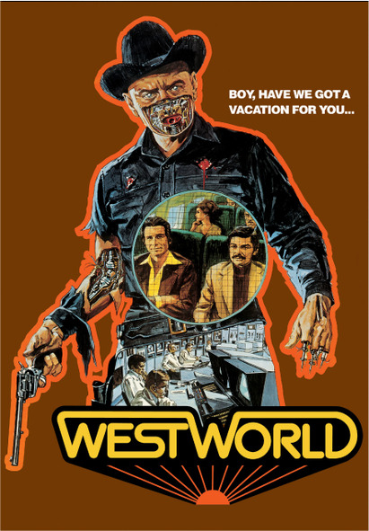 Westworld is a 1970's sci-fi movie by Michael Crichton about "a futuristic Disney-type fantasy land" where wealthy businessmen visit "to live out their fantasies" in a Wild West town full of android robots https://www.tvguide.com/movies/westworld/tv-listings/122642/