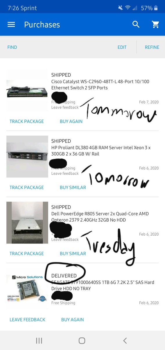 GeekyHomeLab's tweet image. Carefully monitoring my upcoming deliveries. Let the party begin. #homelab #freshsetup #deliveries #selfhosted #sysadmin #moneypit #geek #ebayfinds